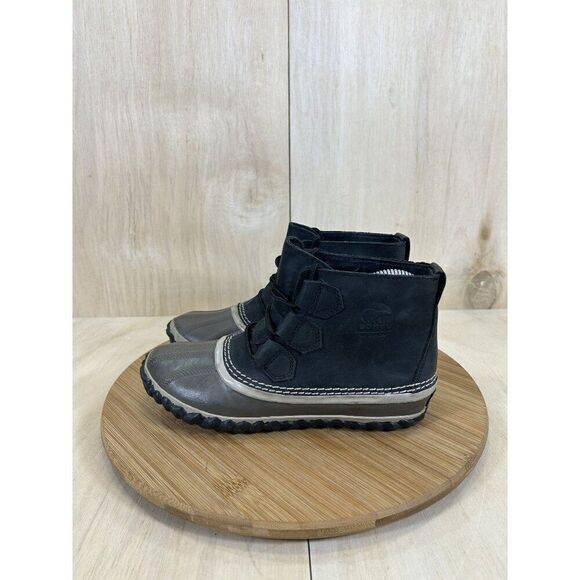 Sorel Out N About Waterproof Black Leather Rain Duck Boots Womens Size 5.5 - Picture 1 of 8
